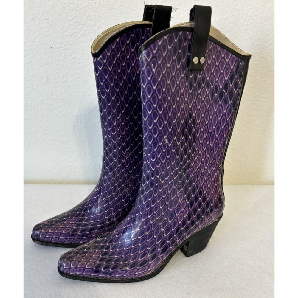 Cowgirl Reptile Rain Boots Sz 8 Cowboy Rubber‎ Western Yippy Riding Uglycore